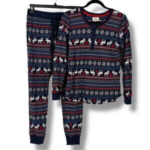 Lanz of Salzburg Fair Isle Reindeer Snowflake Pajama Set Women's Sz Medium 2pc